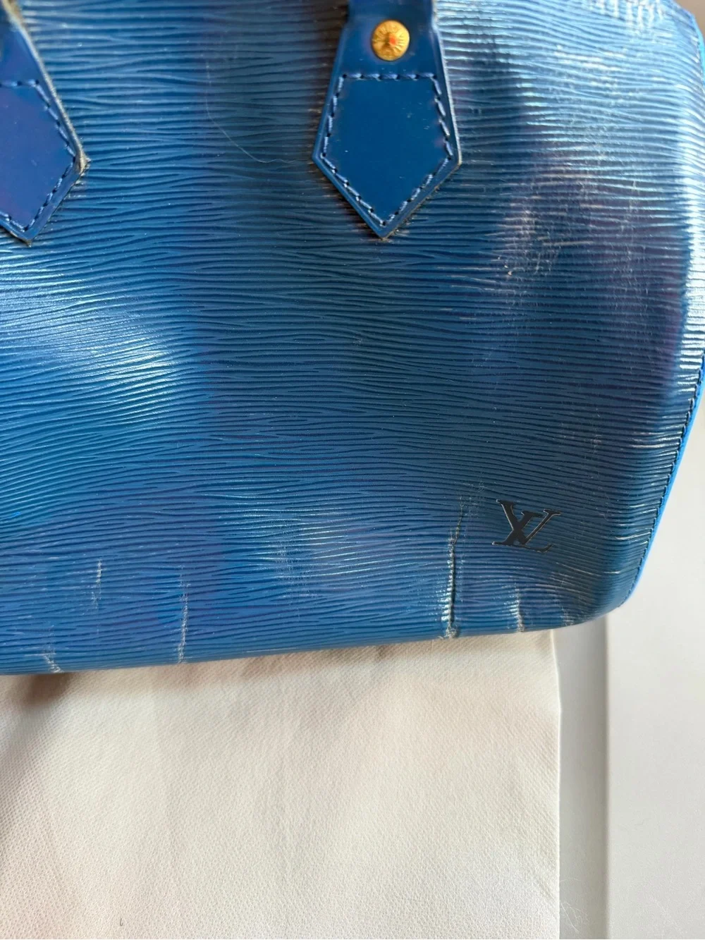 Louis Vuitton Navy Epi Leather Satchel with Gold Hardware